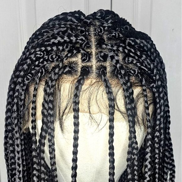 28 inch Long Boxed Braided Synthetic Wig Full Double Lace Black Braids HD Front - Picture 3 of 8